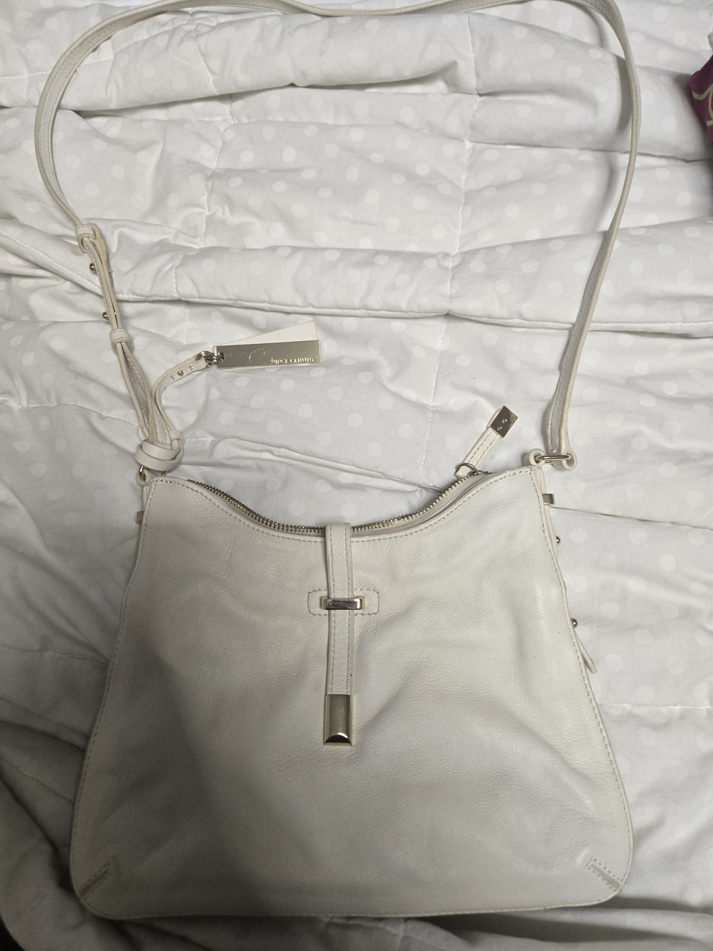 Vince Camuto Cream Leather Crossbody Bag with Gold Hardware